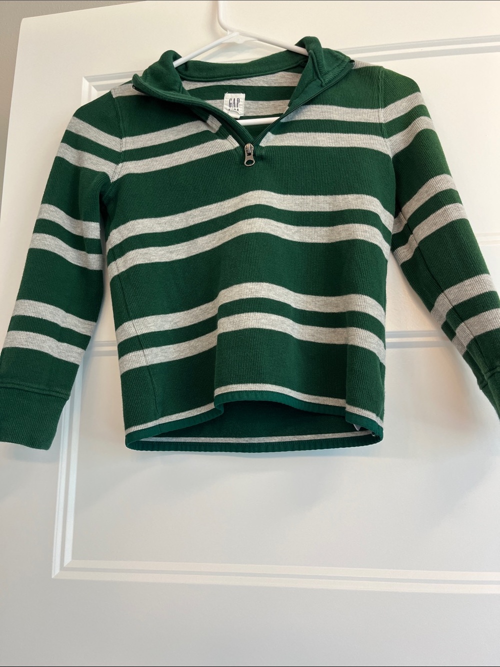 GAP Forest Green and Cream Striped Half-Zip sweater